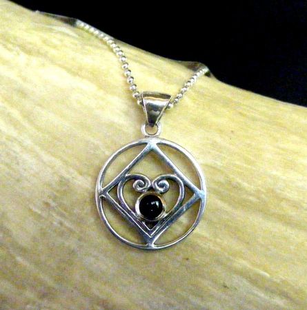 Narcotics Anonymous Heart Pendant with Onyx | HeartSong Recovery