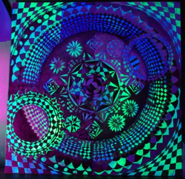 blacklight art, geometric painting, planetary