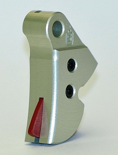 Serpico Performance Gen 3-4 Silver/Grey W/ Red Safety Aluminum Trigger Shoe for Glock® 9MM/40 and P80