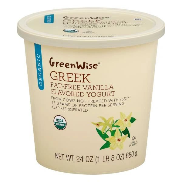 GreenWise Yogurt, Greek, Fat-Free, Organic, Vanilla Flavored