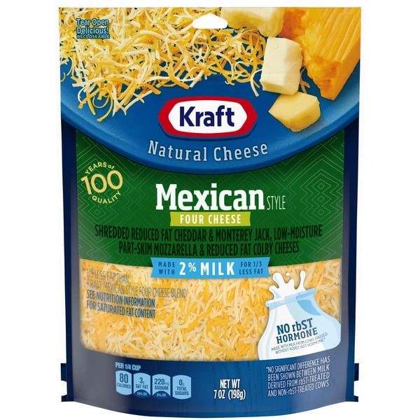 Kraft Mexican Style Four Cheese Blend Shredded Cheese with 2% Milk