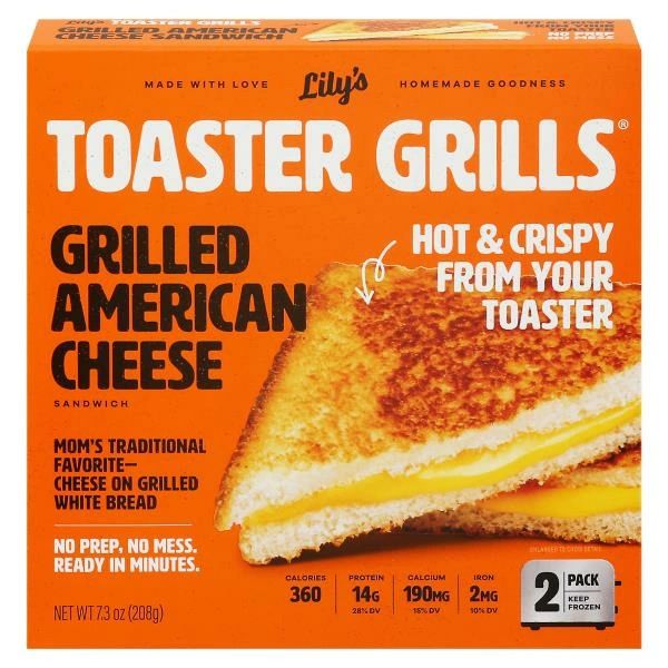Lily’s Toaster Grills Sandwich, Grilled American Cheese, 2 Pack