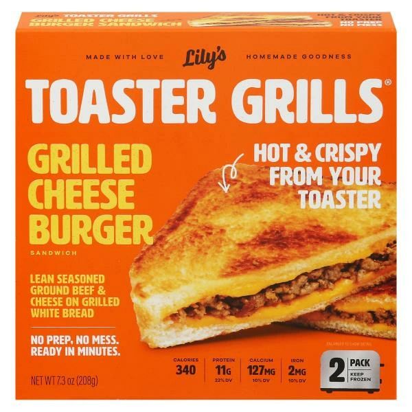 Lily’s Toaster Grills Sandwich, Grilled Cheese Burger, 2 Pack