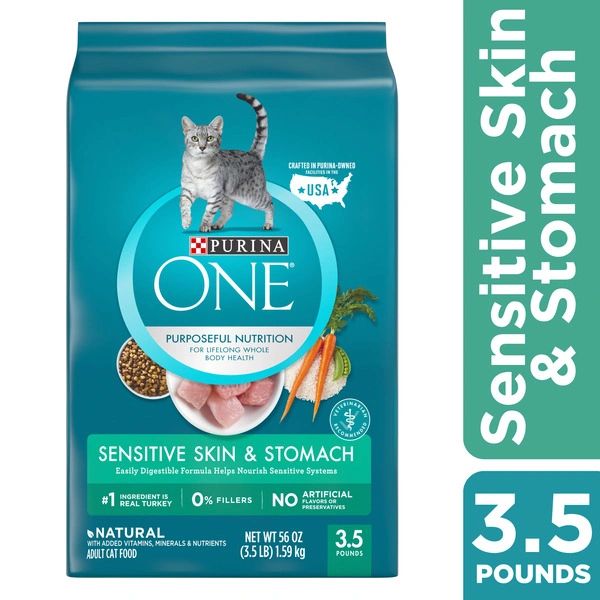 Purina ONE Natural Dry Cat Food, Sensitive Skin & Stomach Formula