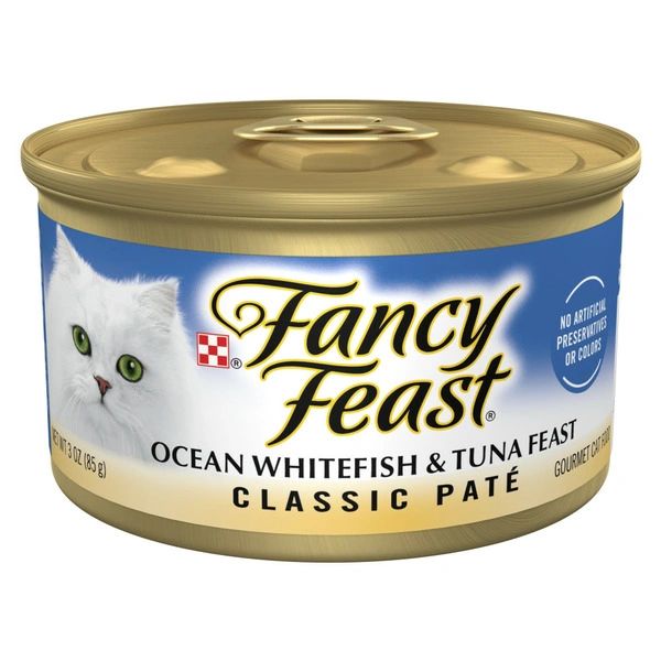 Purina Fancy Feast Classic Pate Ocean Whitefish and Tuna Feast Classic Grain Free Wet Cat Food Pate