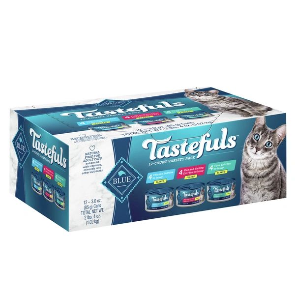 Blue Buffalo Tastefuls Natural Flaked Wet Cat Food Variety Pack, Tuna, Chicken, Fish & Shrimp