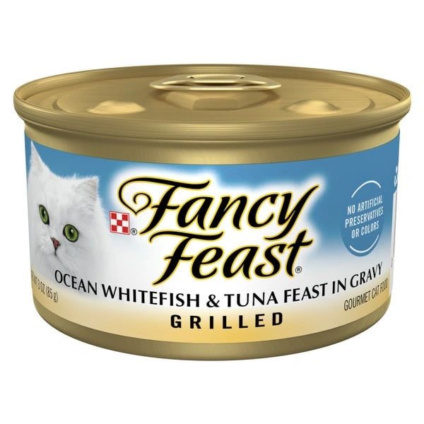 Purina Fancy Feast Grilled Wet Cat Food Ocean Whitefish and Tuna Feast in Wet Cat Food Gravy
