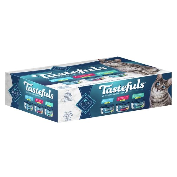Blue Buffalo Tastefuls Flaked Wet Cat Food, Tuna, Chicken and Fish & Shrimp Variety Pack