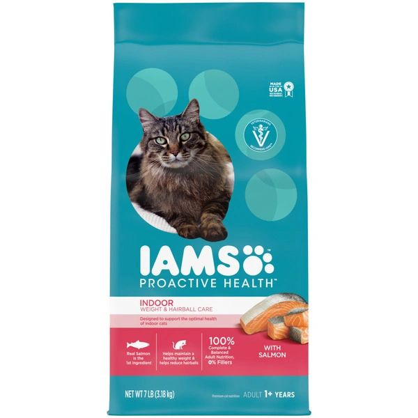 IAMS Adult Indoor Weight & Hairball Care Dry Cat Food with Salmon