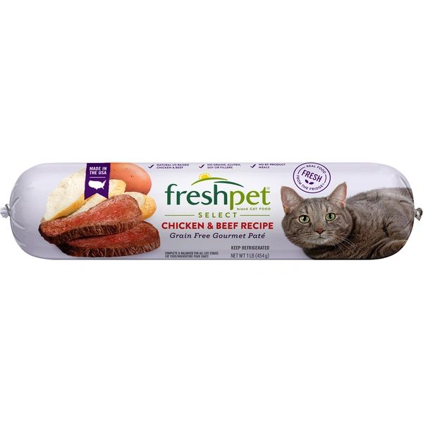 Freshpet Cat Food, Grain Free, Gourmet Pate, Chicken & Beef Recipe