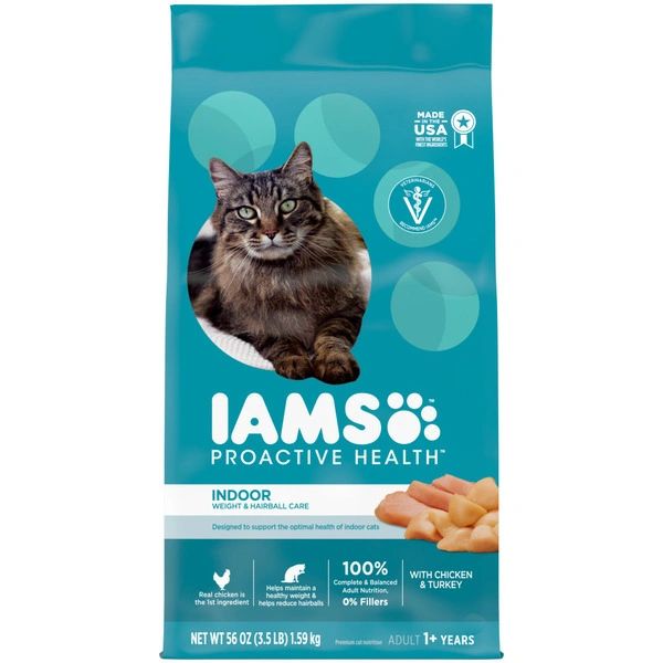 IAMS Adult Indoor Weight & Hairball Care Dry Cat Food Chicken & Turkey