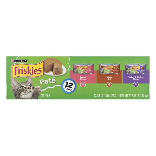 Purina Friskies Pate Wet Cat Food Pate Salmon Dinner, Turkey and Giblets and Mixed Grill