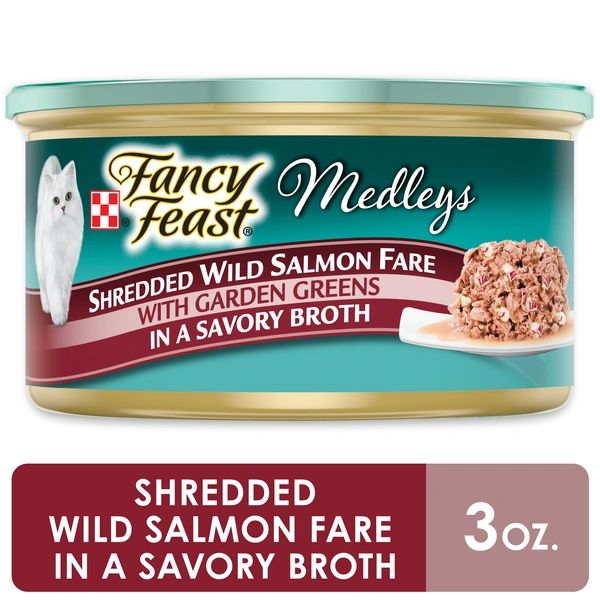 Purina Fancy Feast Broth Wet Cat Food, Medleys Shredded Wild Salmon Fare With Greens