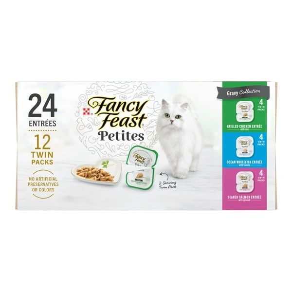 Fancy Feast Petites Gourmet Wet Cat Food , Petites Gravy Collection, break-apart tubs, 24 servings