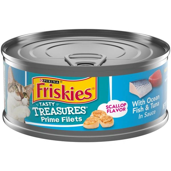 Purina Friskies Pate Wet Cat Food, Tasty Treasures With Ocean Fish & Tuna and Scallop Flavor