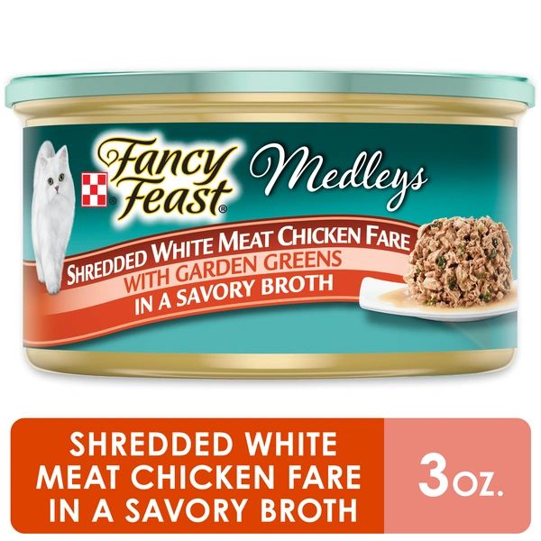 Purina Fancy Feast Broth Wet Cat Food, Medleys Shredded White Meat Chicken Fare With Garden Greens