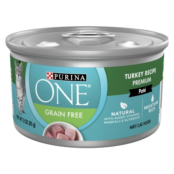 Purina ONE Natural, High Protein, Grain Free Wet Cat Food Pate, Turkey Recipe