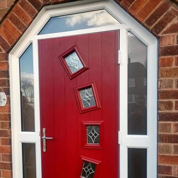 Bespoke Arched front door  in red designed and fitted by Worksop Composite Doors in Mansfield.