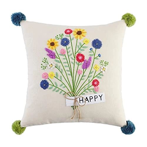 Mud Pie Floral Embroidery Pillow - Thumbnail 2