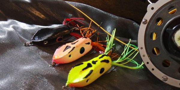 Vintage 9 pc Plastic HULA POPPER Frog Spotted 2 Treble Hook 2