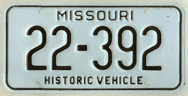 Missouri Historic Vehicle License Plate 22 392 Kansas License Plates