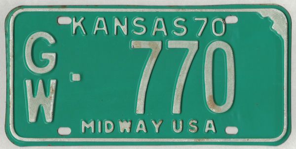 Kansas 1970 car license plate Greenwood Co. #GW-770 ...