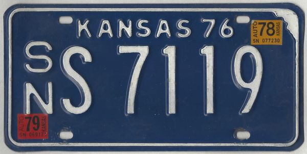 Kansas 1976 1977 1978 1979 Car License Plate Shawnee Co Sn S 7119 Kansas License Plates