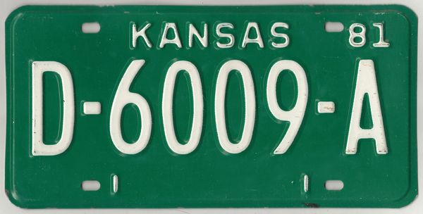 Kansas 1981 dealer license plate #D-6009-A - Kansas ...