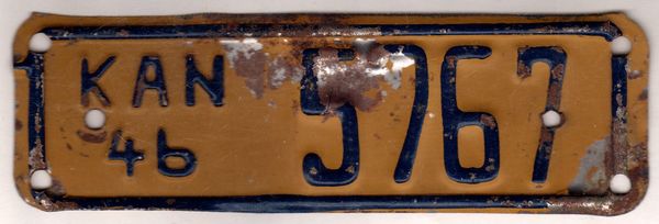 Kansas 1946 motorcycle license plate #5767 | Kansas License Plates