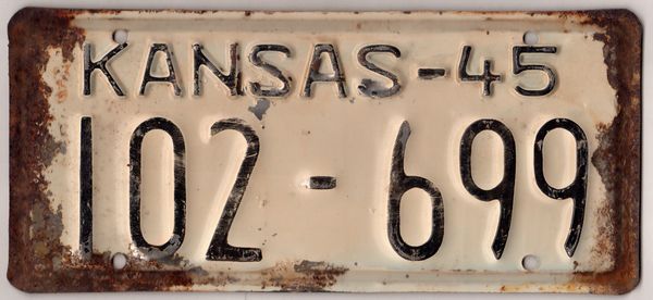 Kansas 1945 car license plate Wichita county #102-699 | Kansas License