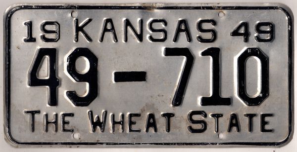 Kansas 1949 car license plate Linn county #49-710 | Kansas License Plates