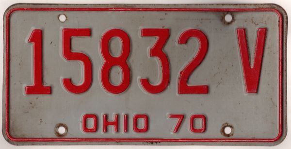 Ohio 1970 car license plate #15832 V | Kansas License Plates