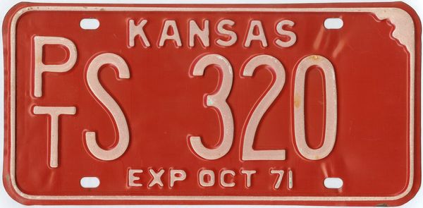 sample license plates kansas 1971 Co. Kansas S Pottawatomie car plate #PT 320 license sample license plates kansas 1971 Co. Kansas S Pottawatomie car plate #PT 320 license