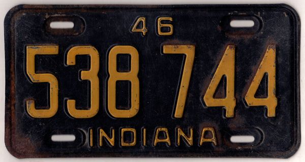 Indiana 1946 car license plate #538-744 | Kansas License Plates