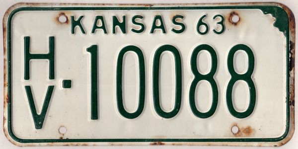 Kansas 1963 car license plate Harvey county #HV-10088 ...