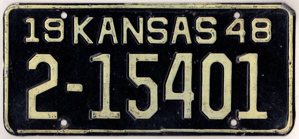 Kansas 1948 car license plate Sedgwick county #2-15401 ...