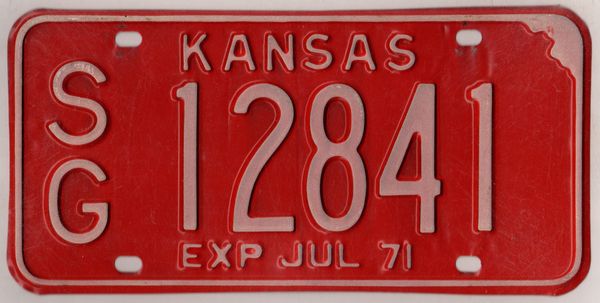 Kansas 1971 Car License Plate Sedgwick County Sg 12841 Kansas License Plates