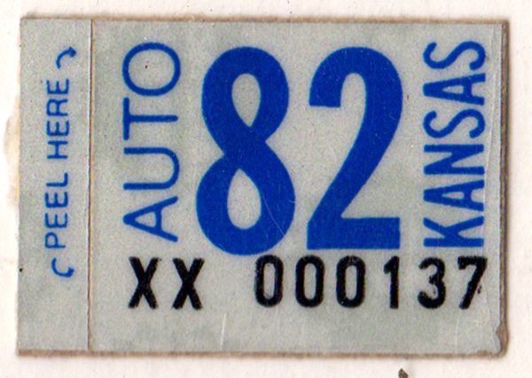 Kansas 1982 Sample Car License Plate Sticker Xx 000137 Kansas License Plates