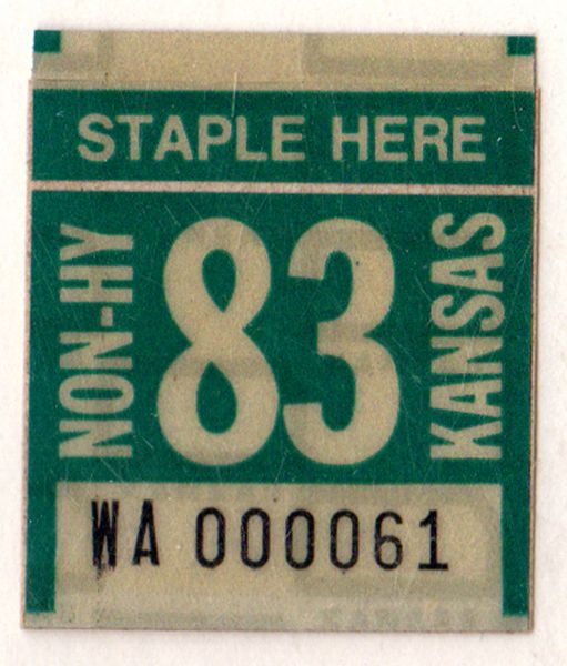 Kansas 1983 non highway license plate sticker Wallace county #WA-000061