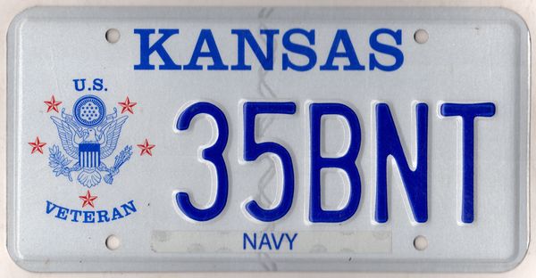 Kansas undated veteran Navy license plate #35BNT | Kansas License Plates