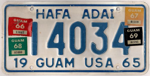 Guam 1965 1966 1967 1968 license plate #14034 | Kansas License Plates