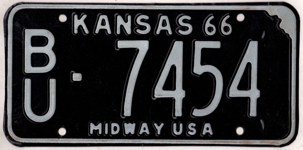 Kansas 1966 car license plate Butler county #BU-7454 ...