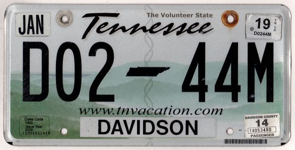 Tennessee 2019 car license plate Davidson county #DO2-44M | Kansas