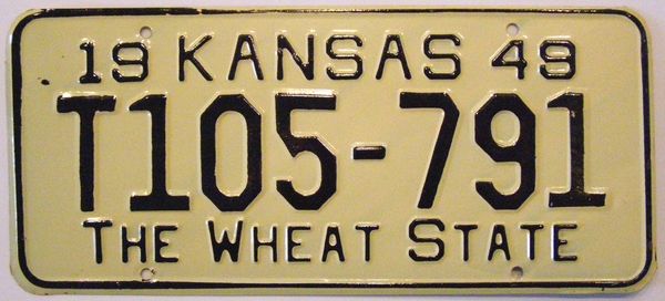  Kansas 1949 truck license plate Greeley Co. T105-791 