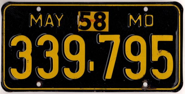 Missouri 1958 Car License Plate 339 795 Kansas License Plates