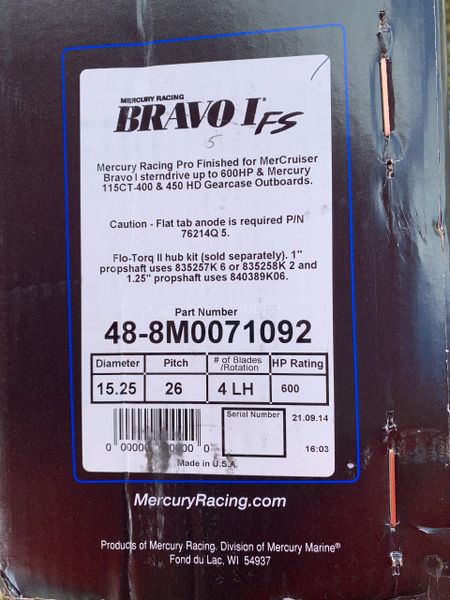 NEW Mercury Bravo I FS 48-8M0071092 26 pitch LH