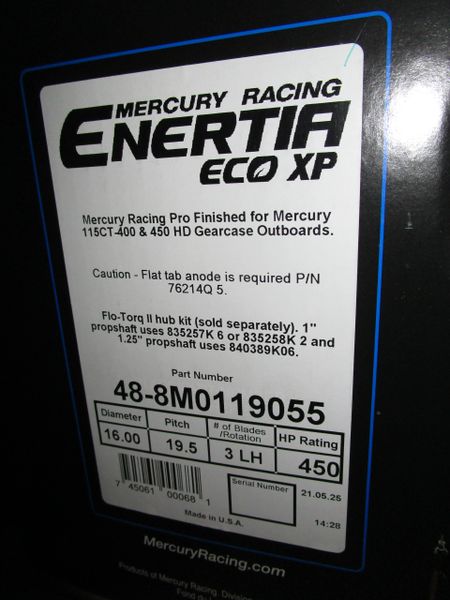 New Mercury Enertia Eco XP 19.5 P LH propeller 48-8M0119055