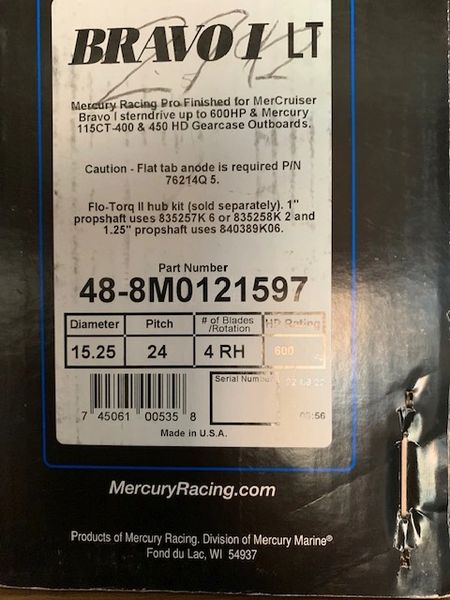 New Mercury Bravo I LT 48-8M0121597 24 pitch