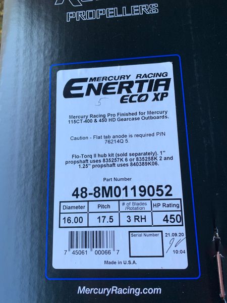 New Mercury Enertia Eco XP 48-8M0119052 17.5 pitch RH