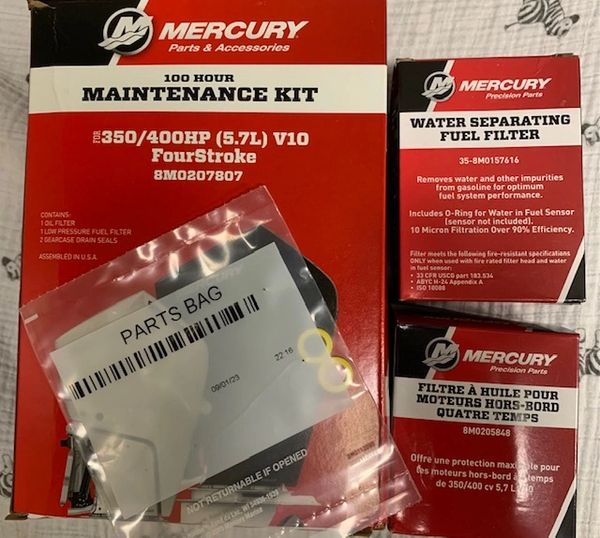 New Mercury 100 hour Maintenance Kit 8M0207807 Speed & Custom Marine